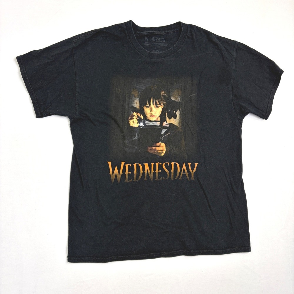 Wednesday Addams Netflix Series Graphic‎ T-Shirt Black Cotton Mens Large